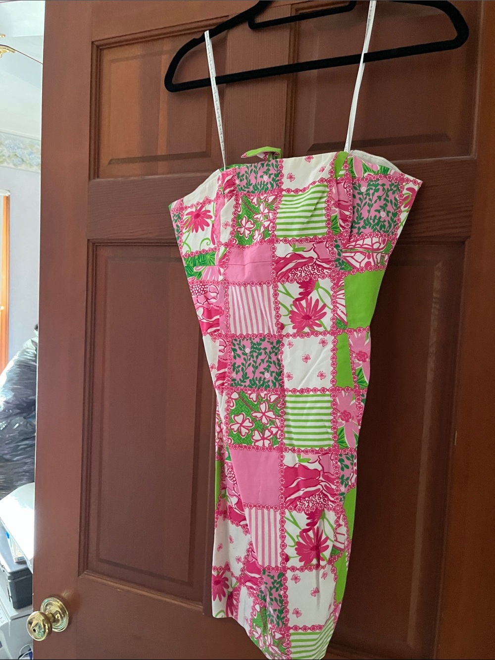 Lilly Pulitzer Pink, Green & White Patchwork Strapless Dress